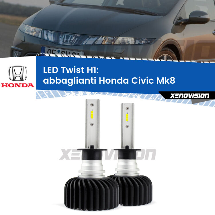 Abbaglianti LED Honda Civic Mk8 2005 -2010: H1 11,000Lm <strong>Kit abbaglianti LED</strong> H1 per <strong>Honda Civic</strong> Mk8 2005 -2010. Compatte, impermeabili, senza ventola: praticamente indistruttibili. Top Quality.