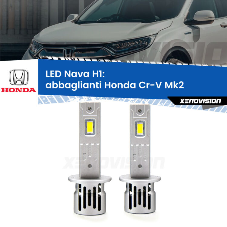 0 Abbaglianti LED Honda Cr-V Mk2 a parabola doppia: H1 Nava <strong>Abbaglianti LED no-spie per Honda Cr-V</strong> Mk2 a parabola doppia. Coppia lampade <strong> H1</strong> modello Nava canbus, raffreddate a ventola.