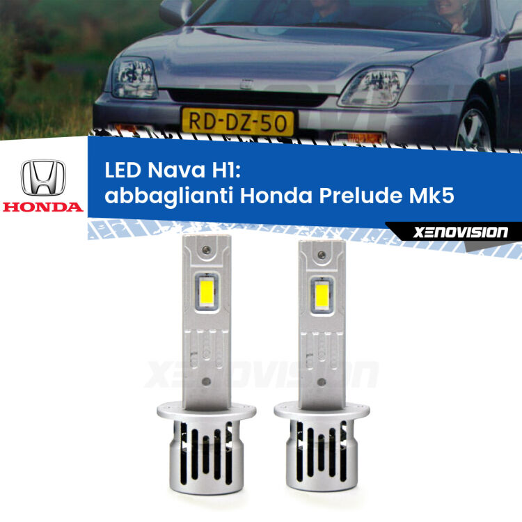 0 Abbaglianti LED Honda Prelude Mk5 1996 -2000: H1 Nava <strong>Abbaglianti LED no-spie per Honda Prelude</strong> Mk5 1996 -2000. Coppia lampade <strong> H1</strong> modello Nava canbus, raffreddate a ventola.