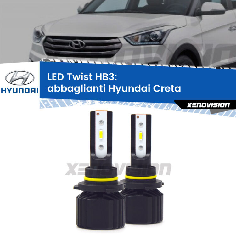 Abbaglianti LED Hyundai Creta  2016 in poi: HB3 11,000Lm <strong>Kit abbaglianti LED</strong> HB3 per <strong>Hyundai Creta</strong>  2016 in poi. Compatte, impermeabili, senza ventola: praticamente indistruttibili. Top Quality.