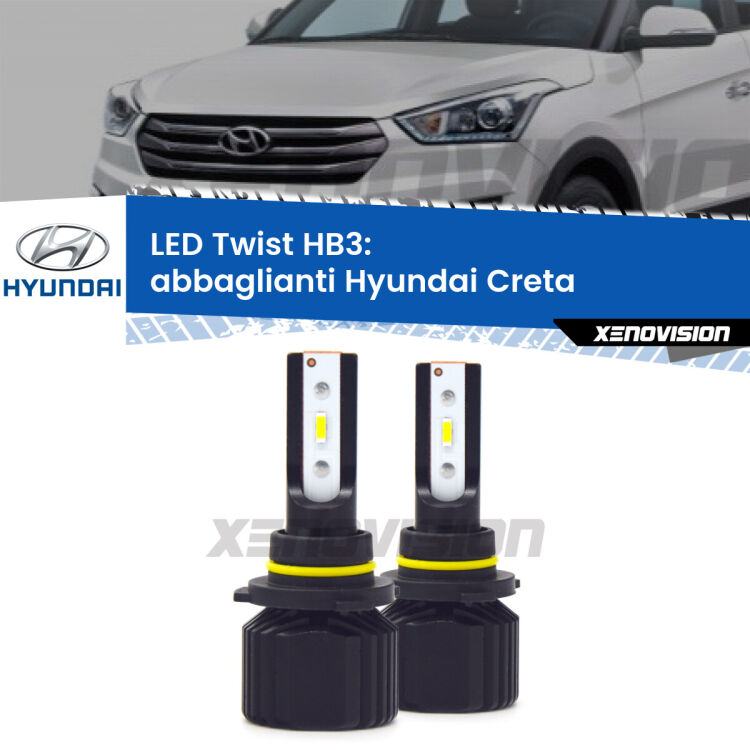 <strong>Kit abbaglianti LED</strong> HB3 per <strong>Hyundai Creta</strong>  2016in poi. Compatte, impermeabili, senza ventola: praticamente indistruttibili. Top Quality.