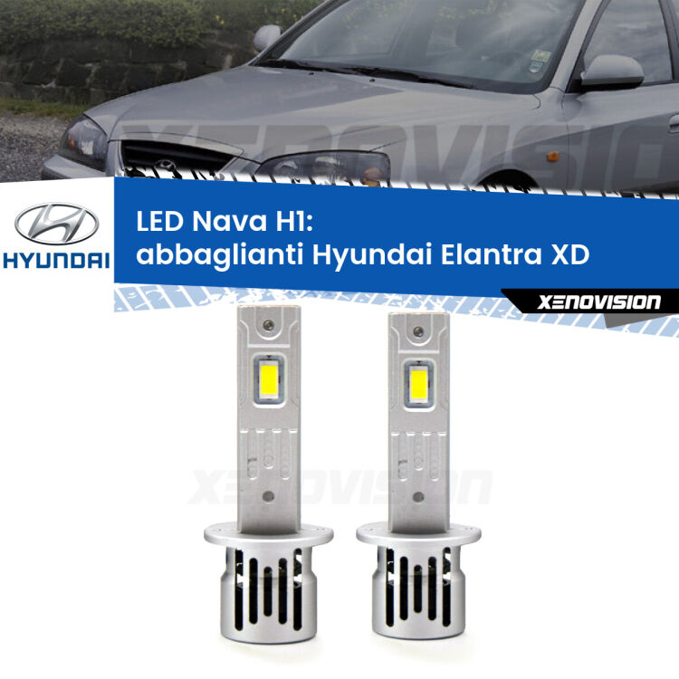 Abbaglianti LED Hyundai Elantra XD 2000 -2006: H1 Nava <strong>Abbaglianti LED no-spie per Hyundai Elantra</strong> XD 2000 -2006. Coppia lampade <strong> H1</strong> modello Nava canbus, raffreddate a ventola.