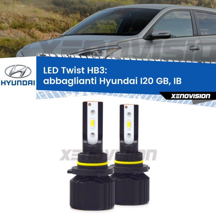 <strong>Kit abbaglianti LED</strong> HB3 per <strong>Hyundai I20</strong> GB, IB 2014in poi. Compatte, impermeabili, senza ventola: praticamente indistruttibili. Top Quality.