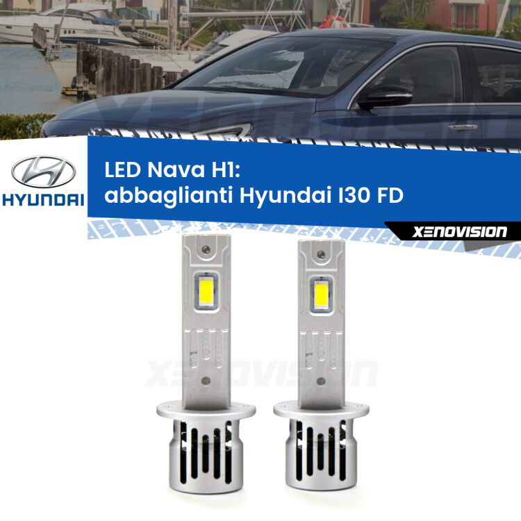 Abbaglianti LED Hyundai I30 FD 2007 -2011: H1 Nava <strong>Abbaglianti LED no-spie per Hyundai I30</strong> FD 2007 -2011. Coppia lampade <strong> H1</strong> modello Nava canbus, raffreddate a ventola.