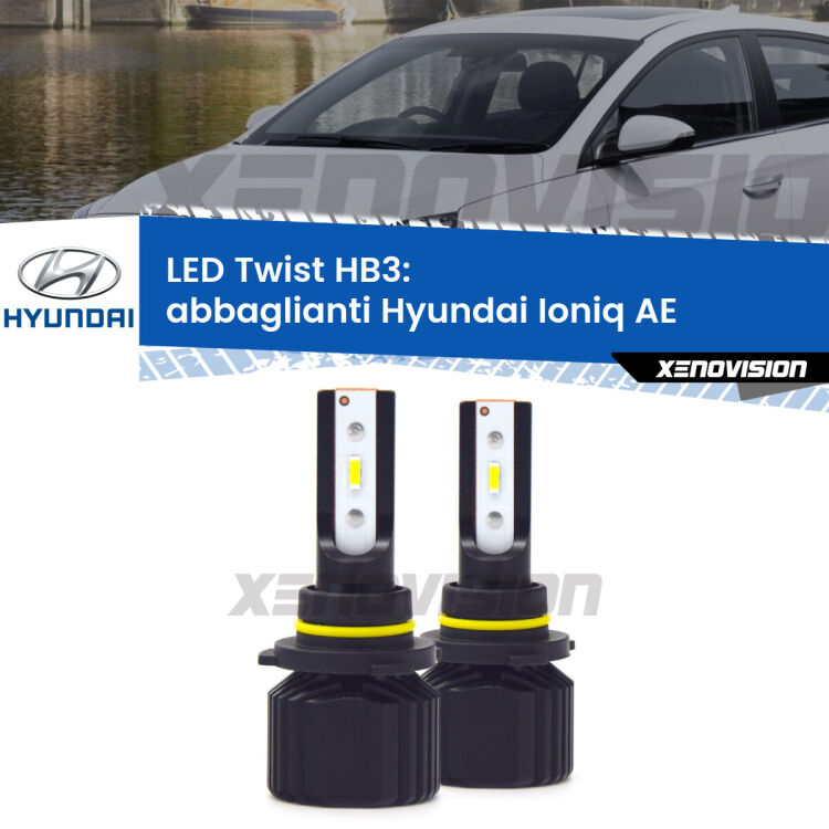 Abbaglianti LED Hyundai Ioniq AE 2016 in poi: HB3 11,000Lm <strong>Kit abbaglianti LED</strong> HB3 per <strong>Hyundai Ioniq</strong> AE 2016 in poi. Compatte, impermeabili, senza ventola: praticamente indistruttibili. Top Quality.