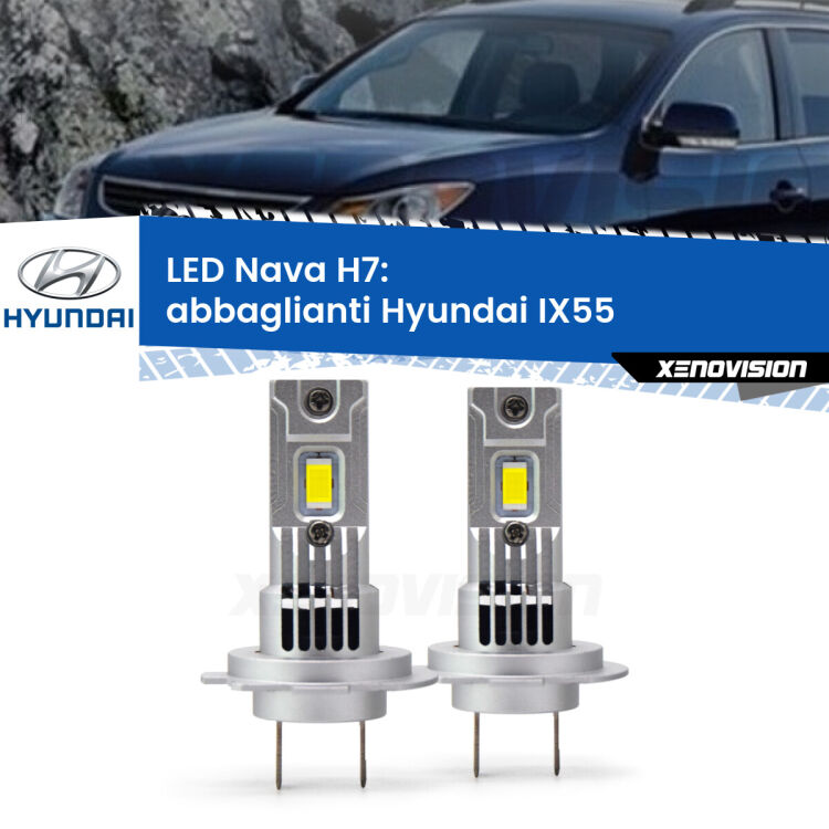 0 Abbaglianti LED Hyundai IX55  2008 -2012: H7 Nava <strong>Abbaglianti LED no-spie per Hyundai IX55</strong>  2008 -2012. Coppia lampade <strong>H7</strong> modello Nava canbus, raffreddate a ventola.