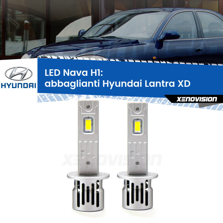 0 Abbaglianti LED Hyundai Lantra XD 2000 -2006: H1 Nava <strong>Abbaglianti LED no-spie per Hyundai Lantra</strong> XD 2000 -2006. Coppia lampade <strong> H1</strong> modello Nava canbus, raffreddate a ventola.