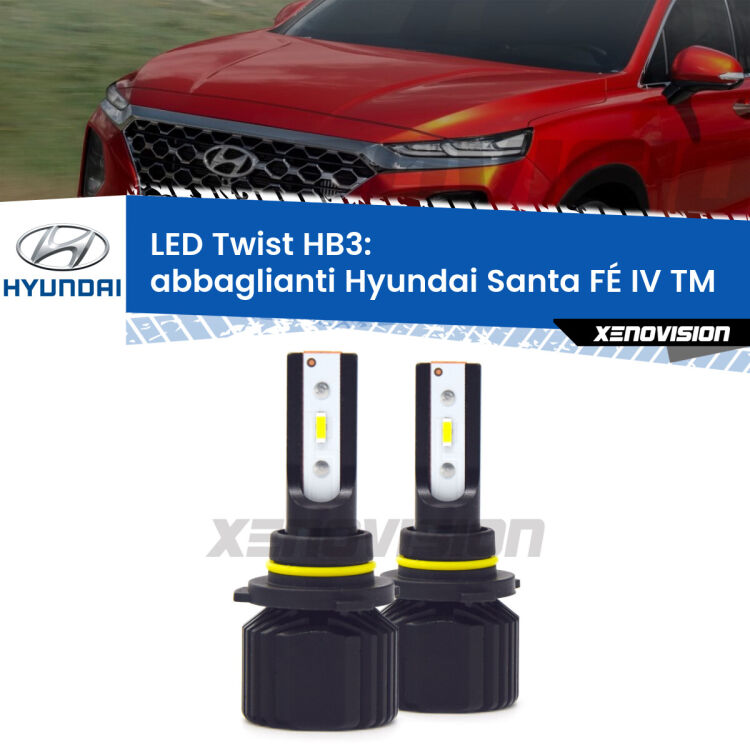 <strong>Kit abbaglianti LED</strong> HB3 per <strong>Hyundai Santa FÉ IV</strong> TM 2018in poi. Compatte, impermeabili, senza ventola: praticamente indistruttibili. Top Quality.