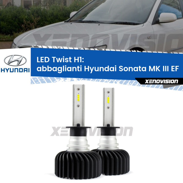 <strong>Kit abbaglianti LED</strong> H1 per <strong>Hyundai Sonata MK III</strong> EF 2002-2004. Compatte, impermeabili, senza ventola: praticamente indistruttibili. Top Quality.