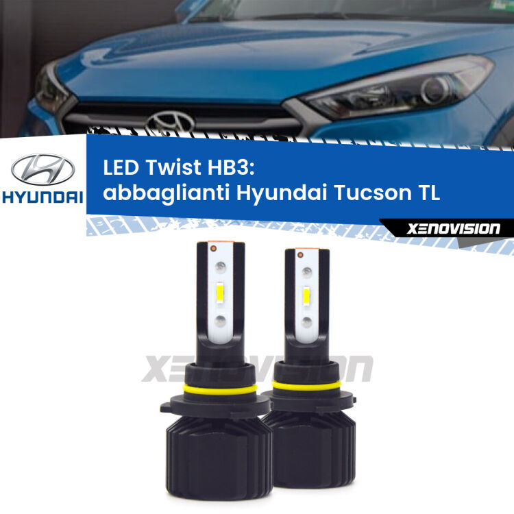 <strong>Kit abbaglianti LED</strong> HB3 per <strong>Hyundai Tucson</strong> TL 2019-2021. Compatte, impermeabili, senza ventola: praticamente indistruttibili. Top Quality.
