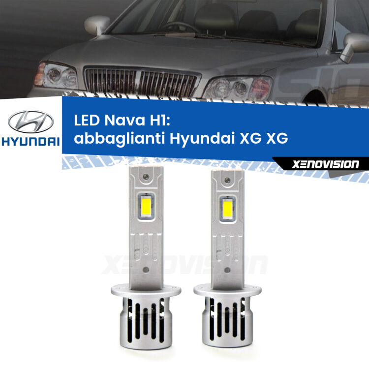 0 Abbaglianti LED Hyundai XG XG 1998 -2005: H1 Nava <strong>Abbaglianti LED no-spie per Hyundai XG</strong> XG 1998 -2005. Coppia lampade <strong> H1</strong> modello Nava canbus, raffreddate a ventola.
