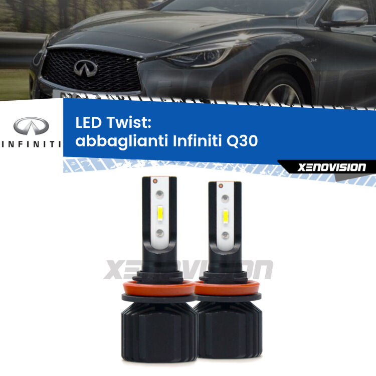 Abbaglianti LED Infiniti Q30 2015 -2019: Twist 11,000Lm <strong>Kit abbaglianti LED</strong> per <strong>Infiniti Q30</strong> 2015 -2019. Compatte, impermeabili, senza ventola: praticamente indistruttibili. Top Quality.