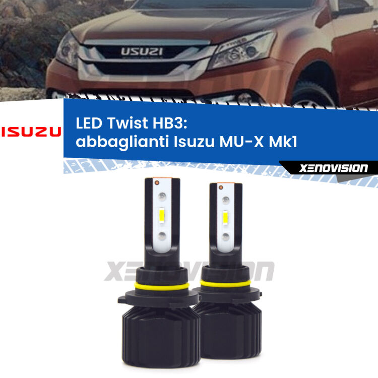 <strong>Kit abbaglianti LED</strong> HB3 per <strong>Isuzu MU-X</strong> Mk1 2013-2019. Compatte, impermeabili, senza ventola: praticamente indistruttibili. Top Quality.