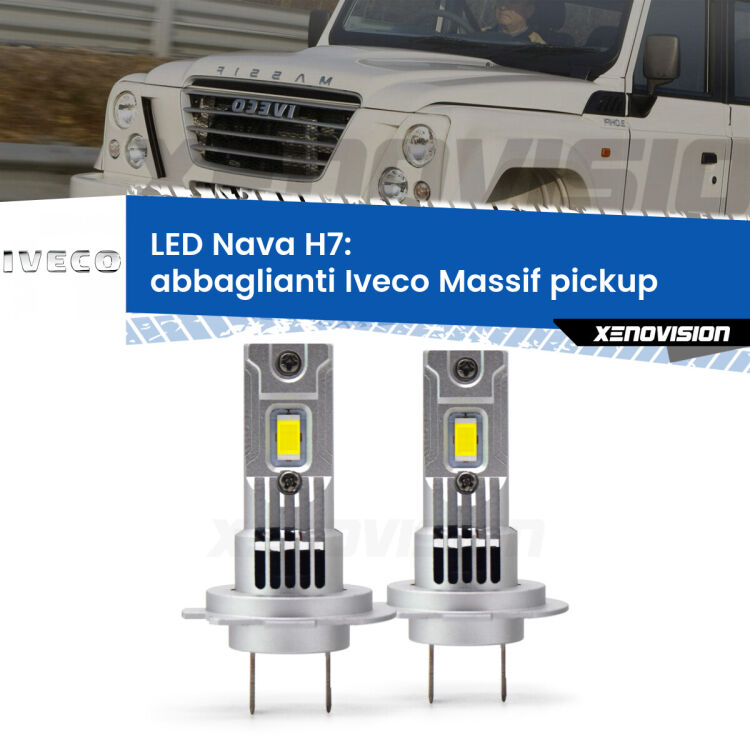 0 Abbaglianti LED Iveco Massif pickup 2008 -2011: H7 Nava <strong>Abbaglianti LED no-spie per Iveco Massif pickup</strong> 2008 -2011. Coppia lampade <strong>H7</strong> modello Nava canbus, raffreddate a ventola.