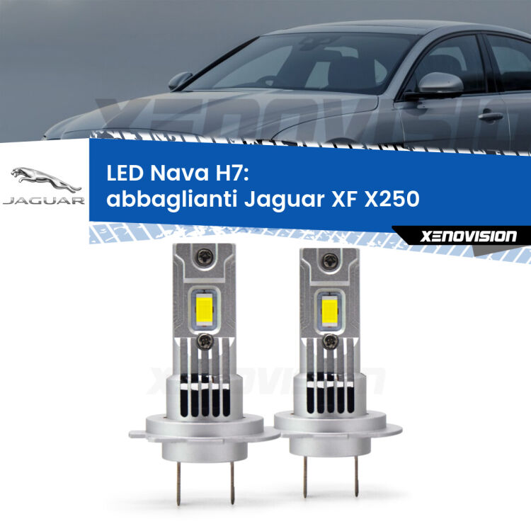 0 Abbaglianti LED Jaguar XF X250 2007 -2011: H7 Nava <strong>Abbaglianti LED no-spie per Jaguar XF</strong> X250 2007 -2011. Coppia lampade <strong>H7</strong> modello Nava canbus, raffreddate a ventola.