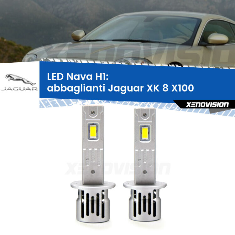 0 Abbaglianti LED Jaguar XK 8 X100 1996 -2005: H1 Nava <strong>Abbaglianti LED no-spie per Jaguar XK 8</strong> X100 1996 -2005. Coppia lampade <strong> H1</strong> modello Nava canbus, raffreddate a ventola.