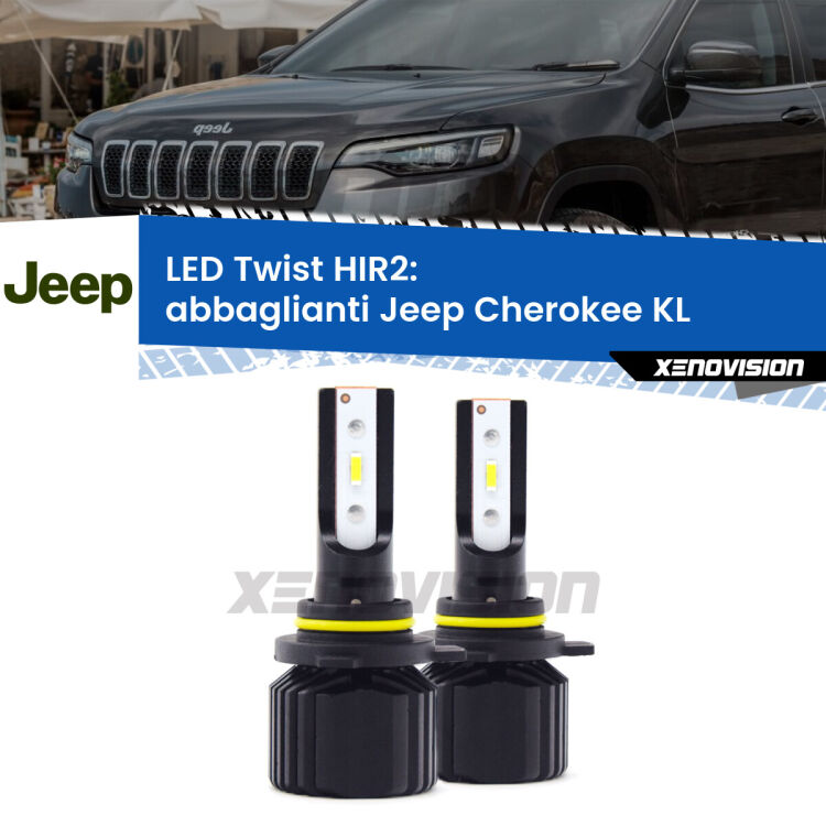 <strong>Kit abbaglianti LED</strong> HIR2 per <strong>Jeep Cherokee</strong> KL 2014in poi. Compatte, impermeabili, senza ventola: praticamente indistruttibili. Top Quality.
