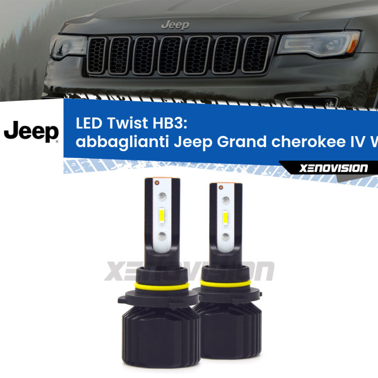 Abbaglianti LED Jeep Grand cherokee IV WK2 2011 -2020: HB3 11,000Lm <strong>Kit abbaglianti LED</strong> HB3 per <strong>Jeep Grand cherokee IV</strong> WK2 2011 -2020. Compatte, impermeabili, senza ventola: praticamente indistruttibili. Top Quality.