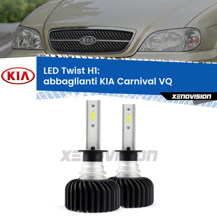 <strong>Kit abbaglianti LED</strong> H1 per <strong>KIA Carnival</strong> VQ 2005-2013. Compatte, impermeabili, senza ventola: praticamente indistruttibili. Top Quality.