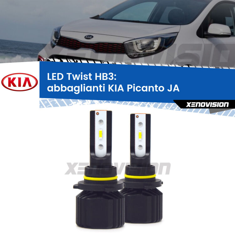 <strong>Kit abbaglianti LED</strong> HB3 per <strong>KIA Picanto</strong> JA 2017in poi. Compatte, impermeabili, senza ventola: praticamente indistruttibili. Top Quality.