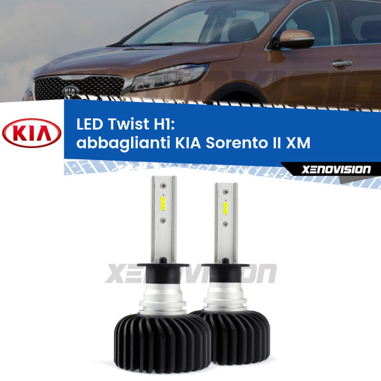 <strong>Kit abbaglianti LED</strong> H1 per <strong>KIA Sorento II</strong> XM 2009-2012. Compatte, impermeabili, senza ventola: praticamente indistruttibili. Top Quality.
