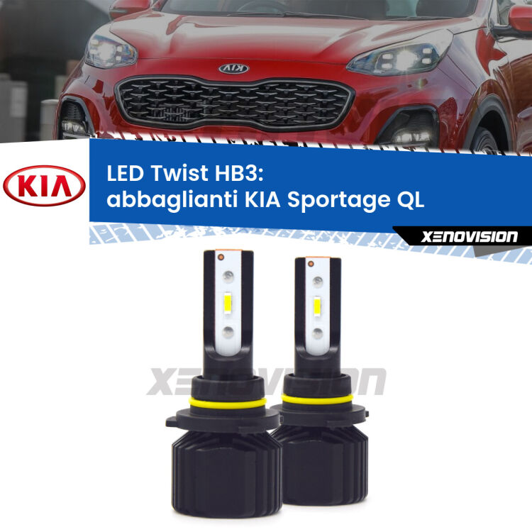 <strong>Kit abbaglianti LED</strong> HB3 per <strong>KIA Sportage</strong> QL 2015-2020. Compatte, impermeabili, senza ventola: praticamente indistruttibili. Top Quality.