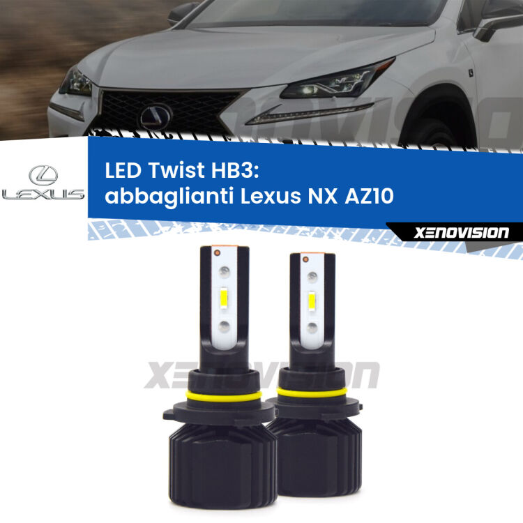 <strong>Kit abbaglianti LED</strong> HB3 per <strong>Lexus NX</strong> AZ10 2014-2020. Compatte, impermeabili, senza ventola: praticamente indistruttibili. Top Quality.