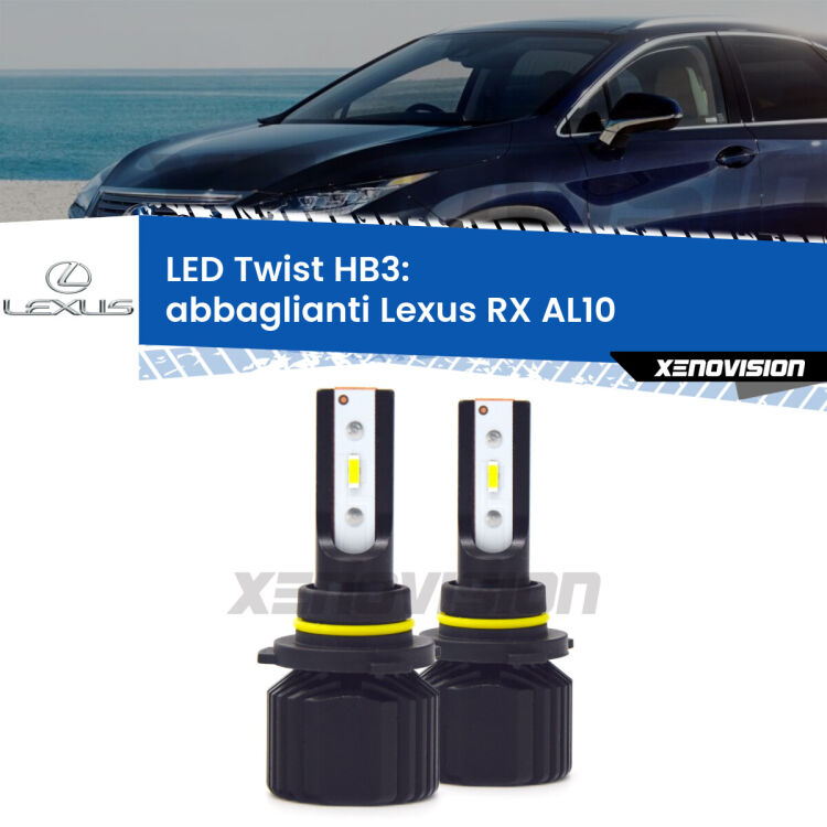 <strong>Kit abbaglianti LED</strong> HB3 per <strong>Lexus RX</strong> AL10 2008-2015. Compatte, impermeabili, senza ventola: praticamente indistruttibili. Top Quality.