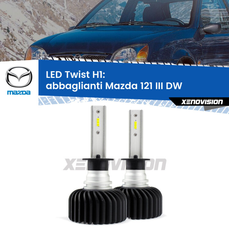 <strong>Kit abbaglianti LED</strong> H1 per <strong>Mazda 121 III</strong> DW 1996-1999. Compatte, impermeabili, senza ventola: praticamente indistruttibili. Top Quality.