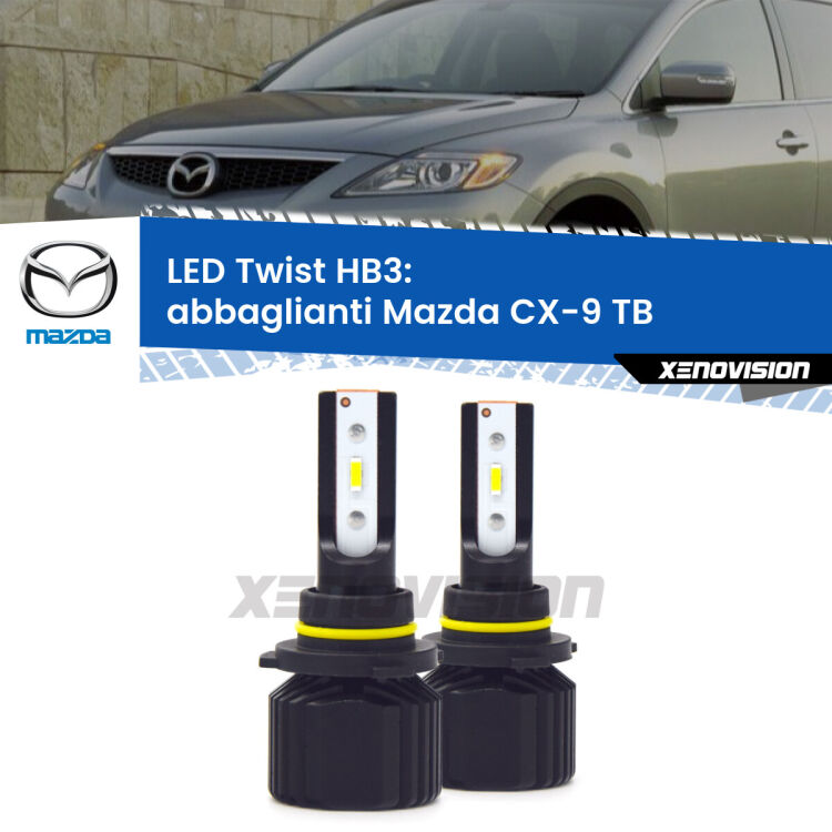 <strong>Kit abbaglianti LED</strong> HB3 per <strong>Mazda CX-9</strong> TB 2006-2015. Compatte, impermeabili, senza ventola: praticamente indistruttibili. Top Quality.