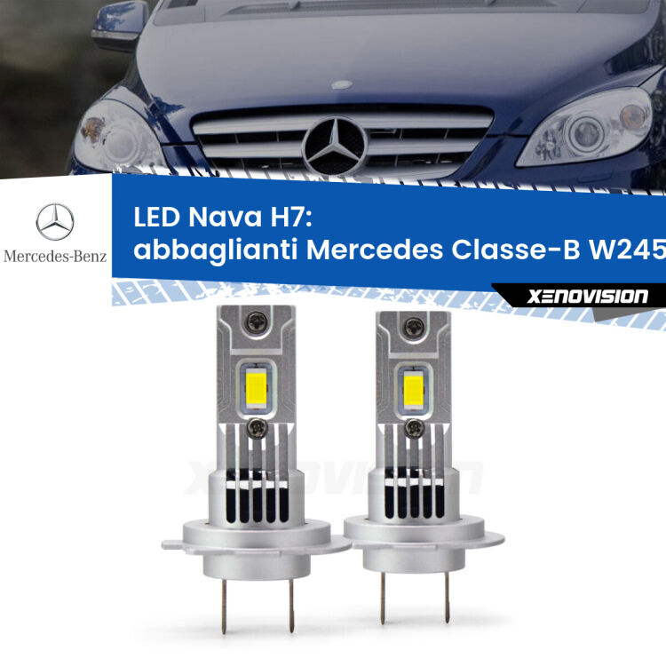 Abbaglianti LED Mercedes Classe-B W245 2005 -2011: H7 Nava <strong>Abbaglianti LED no-spie per Mercedes Classe-B</strong> W245 2005 -2011. Coppia lampade <strong>H7</strong> modello Nava canbus, raffreddate a ventola.