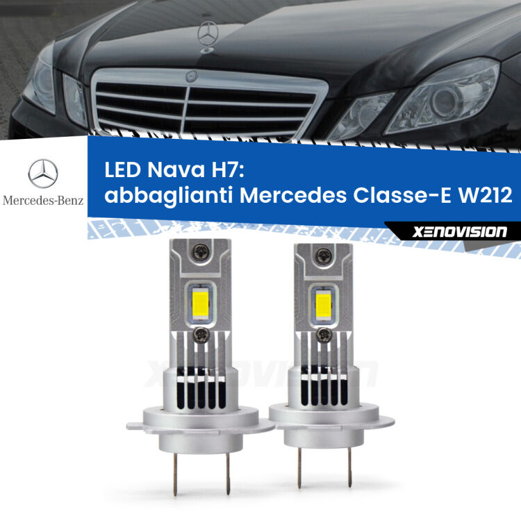 Abbaglianti LED Mercedes Classe-E W212 2009 -2016: H7 Nava <strong>Abbaglianti LED no-spie per Mercedes Classe-E</strong> W212 2009 -2016. Coppia lampade <strong>H7</strong> modello Nava canbus, raffreddate a ventola.