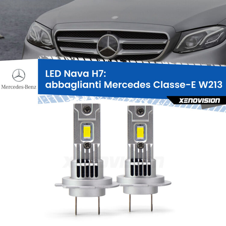 Abbaglianti LED Mercedes Classe-E W213 2016 -2018: H7 Nava <strong>Abbaglianti LED no-spie per Mercedes Classe-E</strong> W213 2016 -2018. Coppia lampade <strong>H7</strong> modello Nava canbus, raffreddate a ventola.