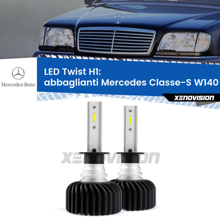 Abbaglianti LED Mercedes Classe-S W140 1991 -1998: H1 11,000Lm <strong>Kit abbaglianti LED</strong> H1 per <strong>Mercedes Classe-S</strong> W140 1991 -1998. Compatte, impermeabili, senza ventola: praticamente indistruttibili. Top Quality.
