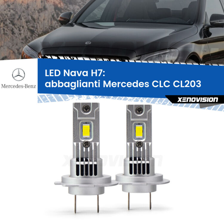 Abbaglianti LED Mercedes CLC CL203 2008 -2011: H7 Nava <strong>Abbaglianti LED no-spie per Mercedes CLC</strong> CL203 2008 -2011. Coppia lampade <strong>H7</strong> modello Nava canbus, raffreddate a ventola.