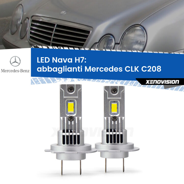 Abbaglianti LED Mercedes CLK C208 1997 -2002: H7 Nava <strong>Abbaglianti LED no-spie per Mercedes CLK</strong> C208 1997 -2002. Coppia lampade <strong>H7</strong> modello Nava canbus, raffreddate a ventola.