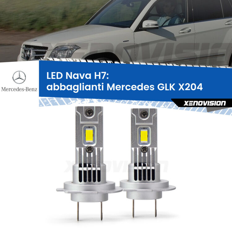 Abbaglianti LED Mercedes GLK X204 2008 -2012: H7 Nava <strong>Abbaglianti LED no-spie per Mercedes GLK</strong> X204 2008 -2012. Coppia lampade <strong>H7</strong> modello Nava canbus, raffreddate a ventola.