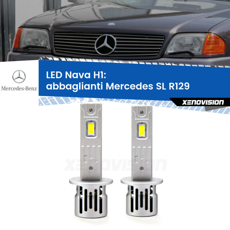 Abbaglianti LED Mercedes SL R129 con fari Xenon: H1 Nava <strong>Abbaglianti LED no-spie per Mercedes SL</strong> R129 con fari Xenon. Coppia lampade <strong> H1</strong> modello Nava canbus, raffreddate a ventola.