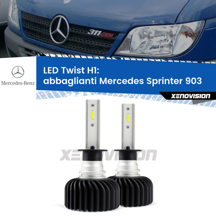 <strong>Kit abbaglianti LED</strong> H1 per <strong>Mercedes Sprinter</strong> 903 1995-2002. Compatte, impermeabili, senza ventola: praticamente indistruttibili. Top Quality.