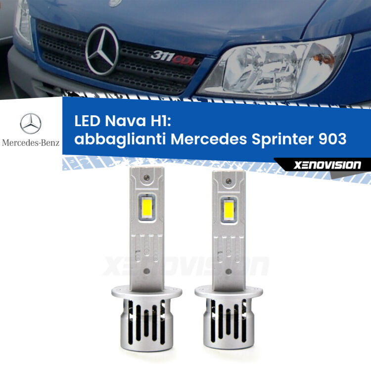 0 Abbaglianti LED Mercedes Sprinter 903 1995 -2002: H1 Nava <strong>Abbaglianti LED no-spie per Mercedes Sprinter</strong> 903 1995 -2002. Coppia lampade <strong> H1</strong> modello Nava canbus, raffreddate a ventola.