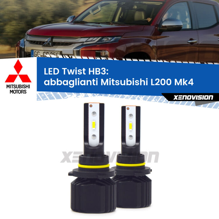 <strong>Kit abbaglianti LED</strong> HB3 per <strong>Mitsubishi L200</strong> Mk4 a parabola doppia. Compatte, impermeabili, senza ventola: praticamente indistruttibili. Top Quality.