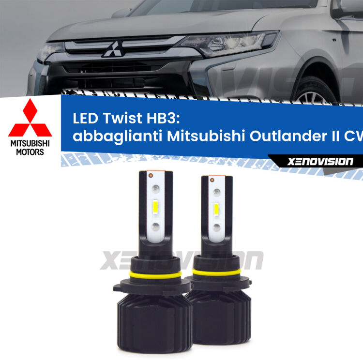 <strong>Kit abbaglianti LED</strong> HB3 per <strong>Mitsubishi Outlander II</strong> CW 2006-2012. Compatte, impermeabili, senza ventola: praticamente indistruttibili. Top Quality.