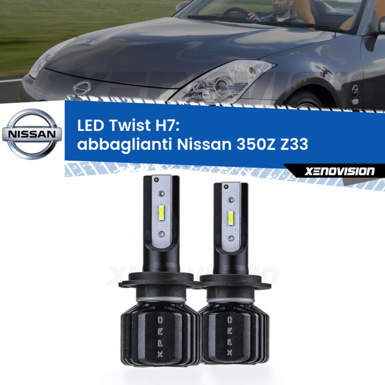 <strong>Kit abbaglianti LED</strong> H7 per <strong>Nissan 350Z</strong> Z33 con fari Xenon. Compatte, impermeabili, senza ventola: praticamente indistruttibili. Top Quality.