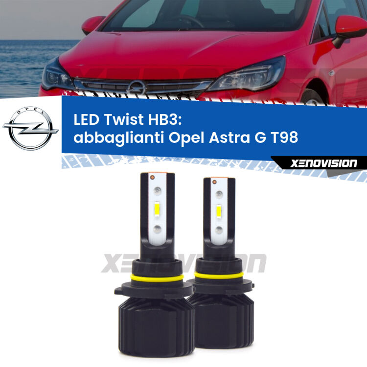<strong>Kit abbaglianti LED</strong> HB3 per <strong>Opel Astra G</strong> T98 2001-2005. Compatte, impermeabili, senza ventola: praticamente indistruttibili. Top Quality.