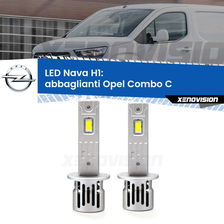 Abbaglianti LED Opel Combo C  2005 -2011: H1 Nava <strong>Abbaglianti LED no-spie per Opel Combo C</strong>  2005 -2011. Coppia lampade <strong> H1</strong> modello Nava canbus, raffreddate a ventola.