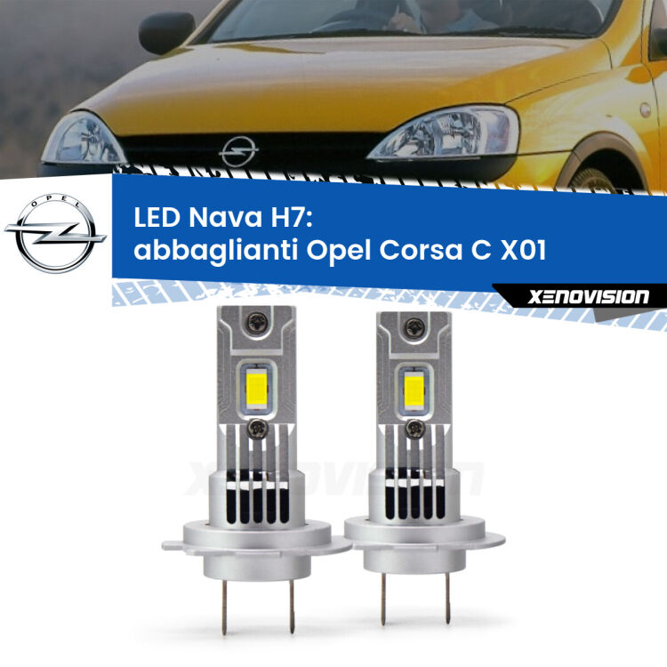 Abbaglianti LED Opel Corsa C X01 con fari Bosch: H7 Nava <strong>Abbaglianti LED no-spie per Opel Corsa C</strong> X01 con fari Bosch. Coppia lampade <strong>H7</strong> modello Nava canbus, raffreddate a ventola.