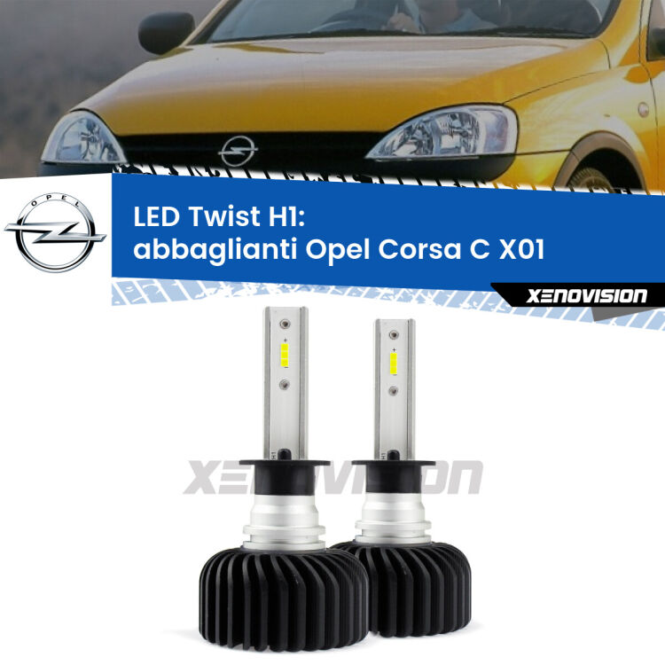Abbaglianti LED Opel Corsa C X01 con fari Xenon: H1 11,000Lm <strong>Kit abbaglianti LED</strong> H1 per <strong>Opel Corsa C</strong> X01 con fari Xenon. Compatte, impermeabili, senza ventola: praticamente indistruttibili. Top Quality.