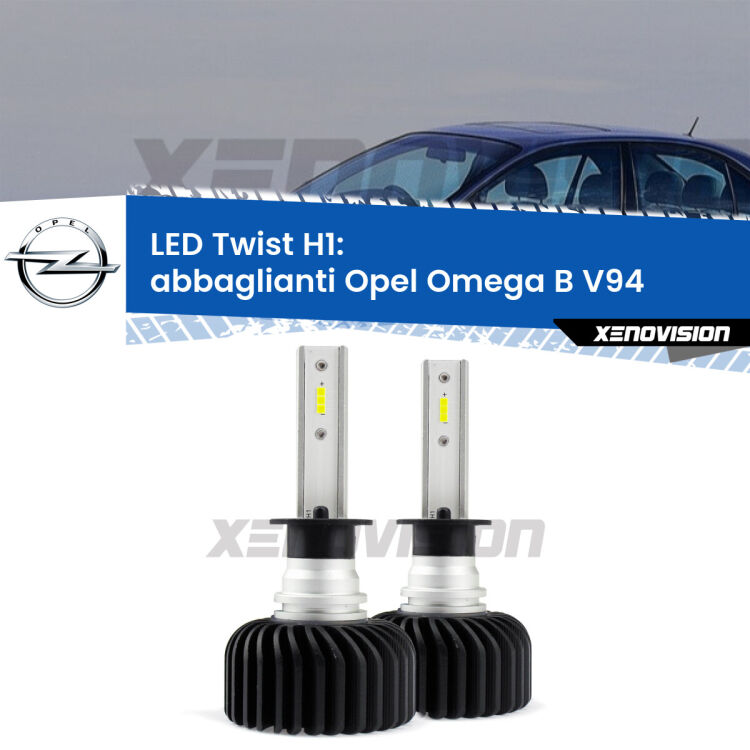 <strong>Kit abbaglianti LED</strong> H1 per <strong>Opel Omega B</strong> V94 1994-1997. Compatte, impermeabili, senza ventola: praticamente indistruttibili. Top Quality.