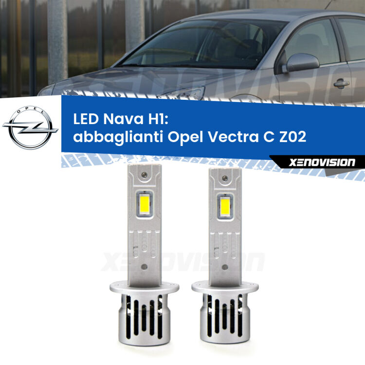 Abbaglianti LED Opel Vectra C Z02 2006 -2010: H1 Nava <strong>Abbaglianti LED no-spie per Opel Vectra C</strong> Z02 2006 -2010. Coppia lampade <strong> H1</strong> modello Nava canbus, raffreddate a ventola.