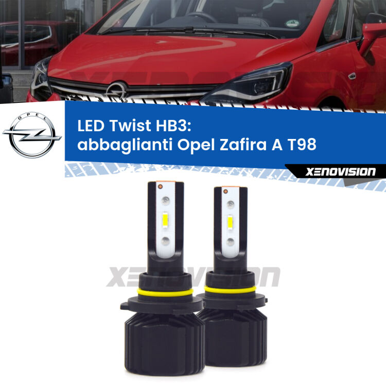 <strong>Kit abbaglianti LED</strong> HB3 per <strong>Opel Zafira A</strong> T98 1999-2003. Compatte, impermeabili, senza ventola: praticamente indistruttibili. Top Quality.